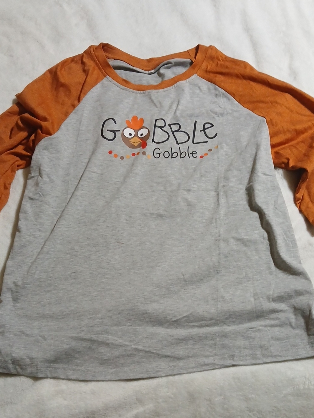 Women's 'Gobble' Raglan Long Sleeve Tee - Gray & Orange